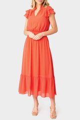 Romantic Feminine Flutter Sleeve Maxi Dress