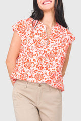 Cap Sleeve Notch Neck Blouse