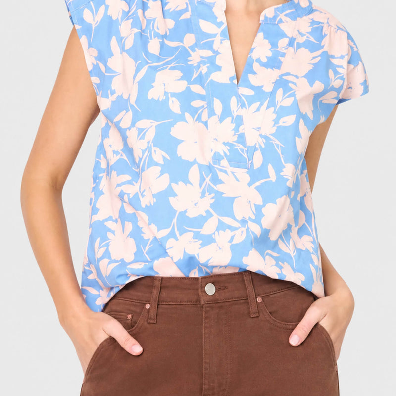 Cap Sleeve Notch Neck Blouse