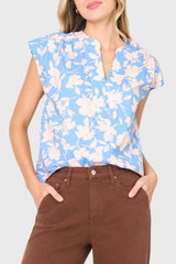 Cap Sleeve Notch Neck Blouse