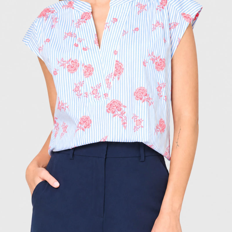 Cap Sleeve Notch Neck Blouse