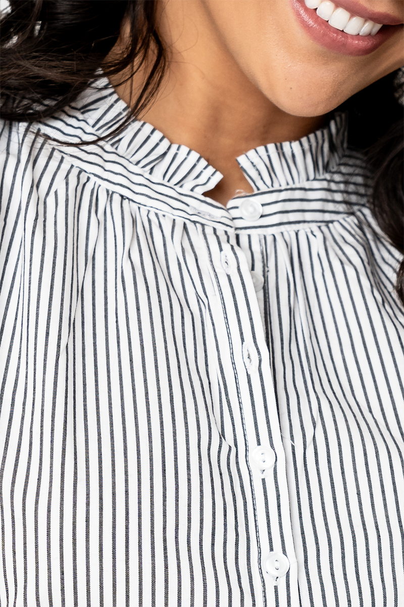 Double Flutter Sleeve Poplin Stripe Top