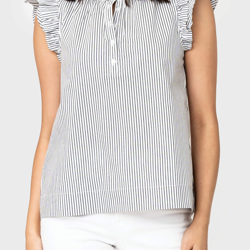 Double Flutter Sleeve Poplin Stripe Top