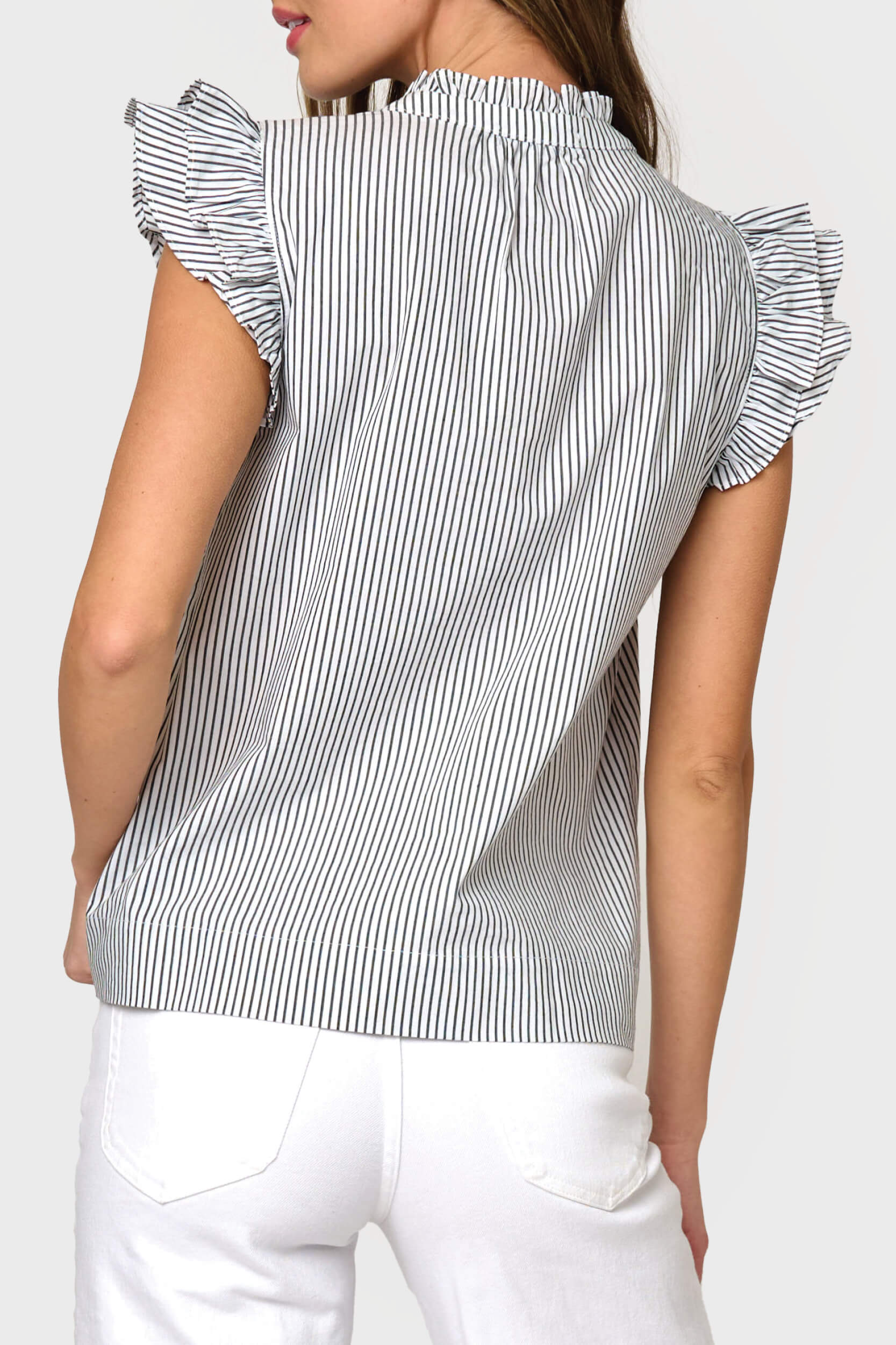 Double Flutter Sleeve Poplin Stripe Top