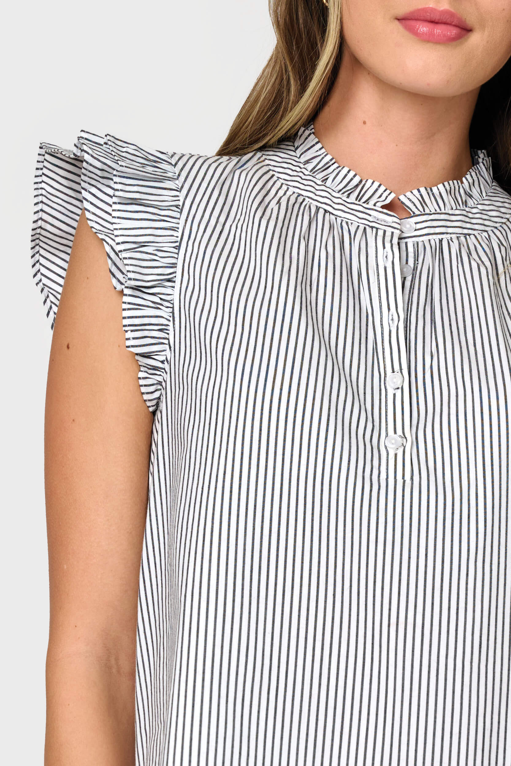 Double Flutter Sleeve Poplin Stripe Top