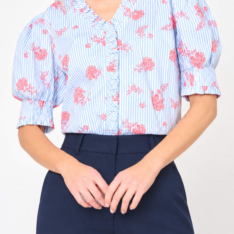 Iris Ruffle Front Button Down Top