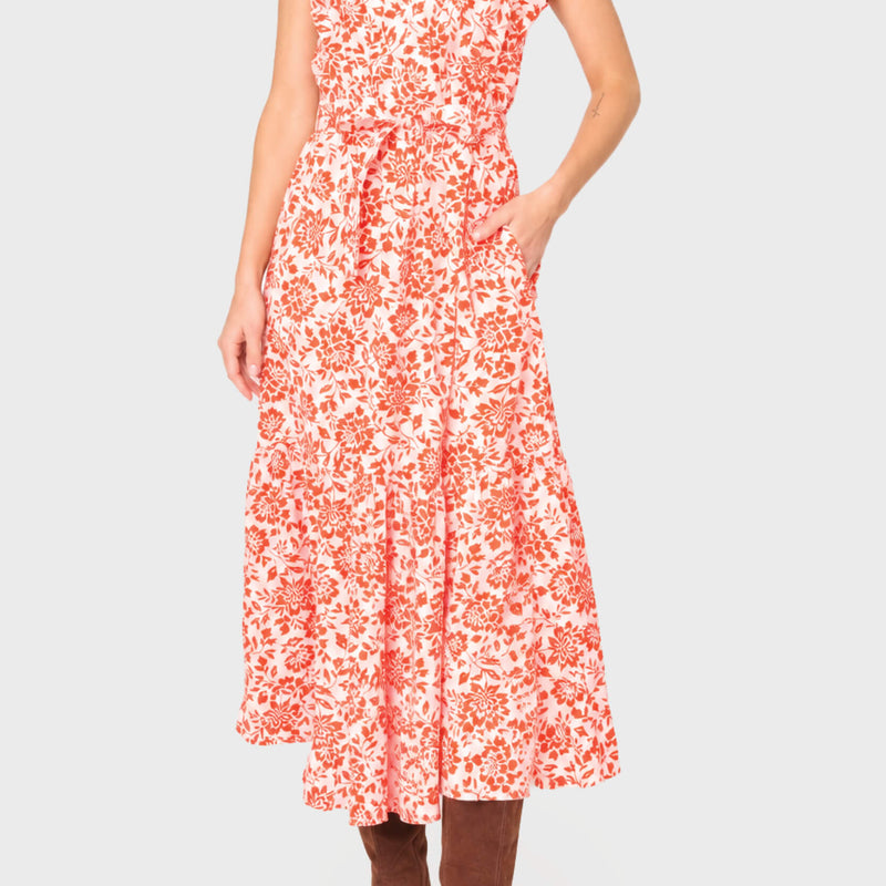 Notch Neck Flutter Sleeve Maxi Dress