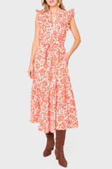 Notch Neck Flutter Sleeve Maxi Dress