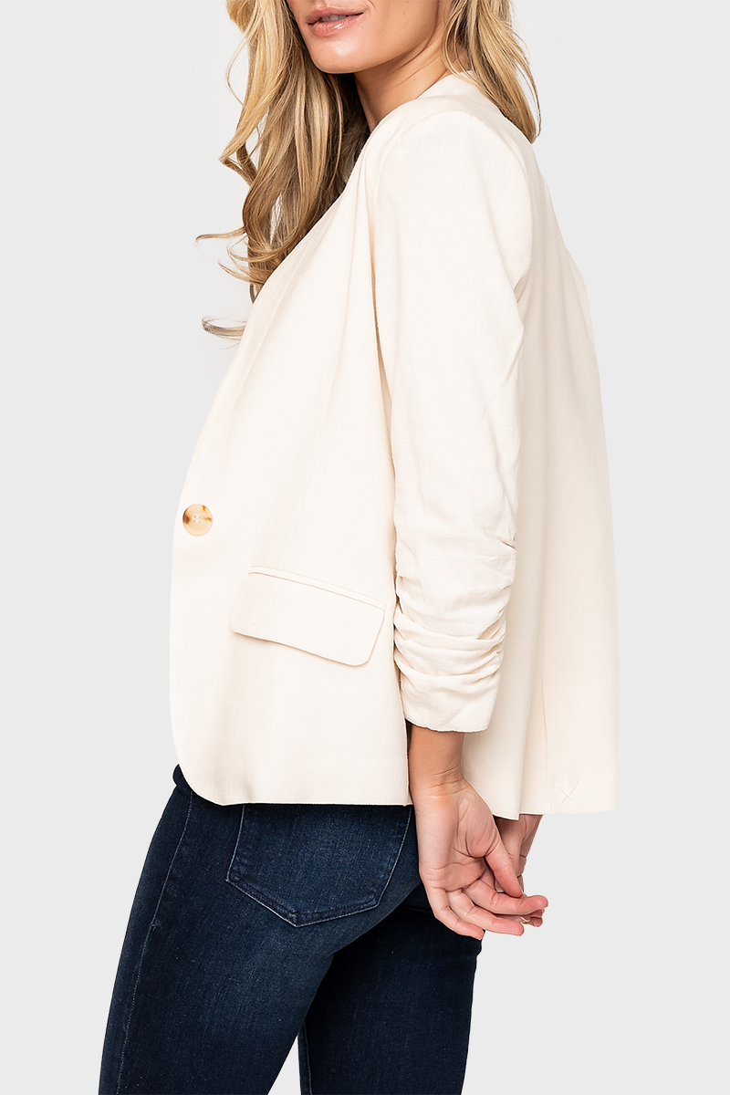 Cinched Sleeve Notch Neck Blazer