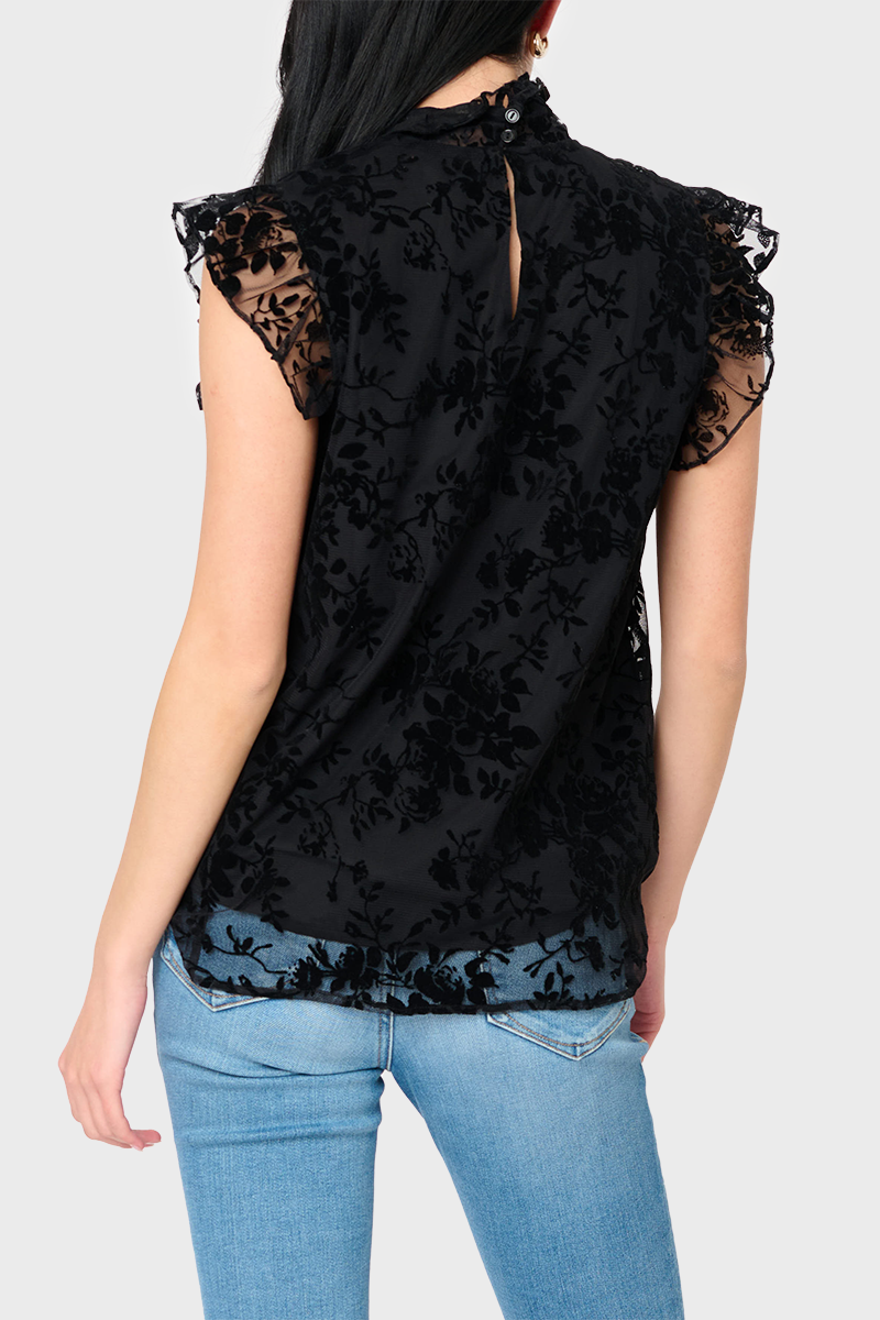 Flutter Sleeve Flocked Blouse