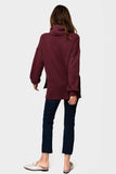 Back of Woman wearing Cowl Neck Blouson Sleeve Soft Luxe Sweater in Cranberry