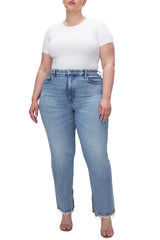 Front of women wearing the Good American Good Boy Straight Jeans