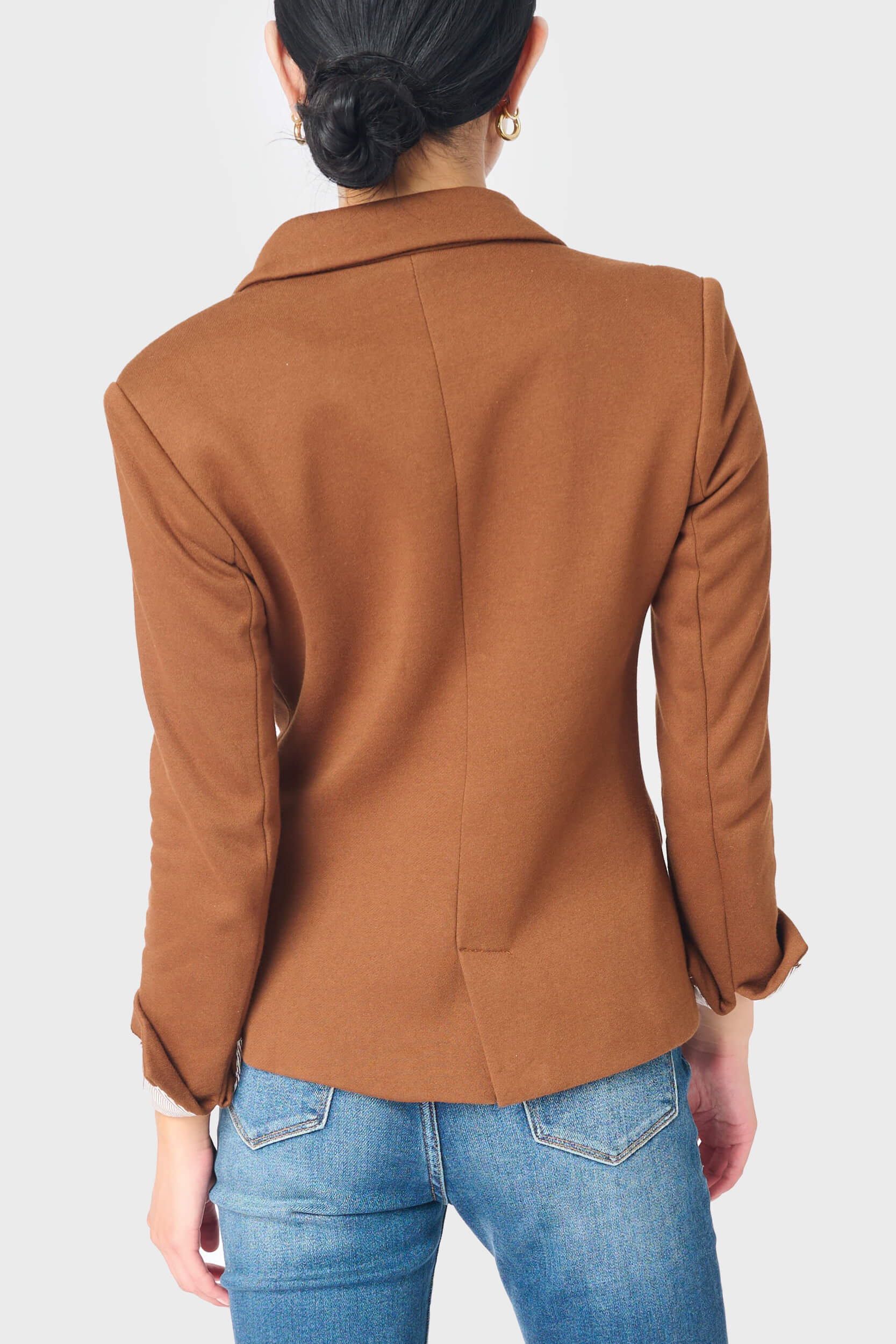 Tailored Double-Breasted Blazer with Studded Hem Detail - Gray main image 1