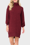 Blouson Sleeve Turtleneck Sweater Dress