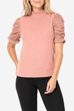 Front of women wearing the Cinched Lace Sleeve Knit Top