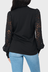 Long Sleeve Lace High Neck Knit Mix Top