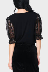 Sequin Puff Sleeve V-Neck Top