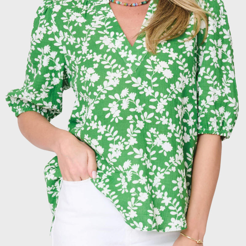 Meadow Puff Sleeve V-Neck Gauze Top