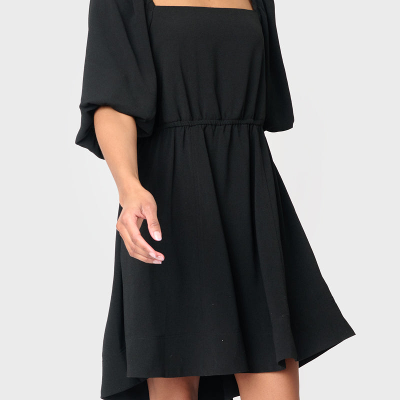 Balloon Sleeved Square Neck Crepe Dress