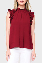 Flutter Sleeve High Neck Blouse