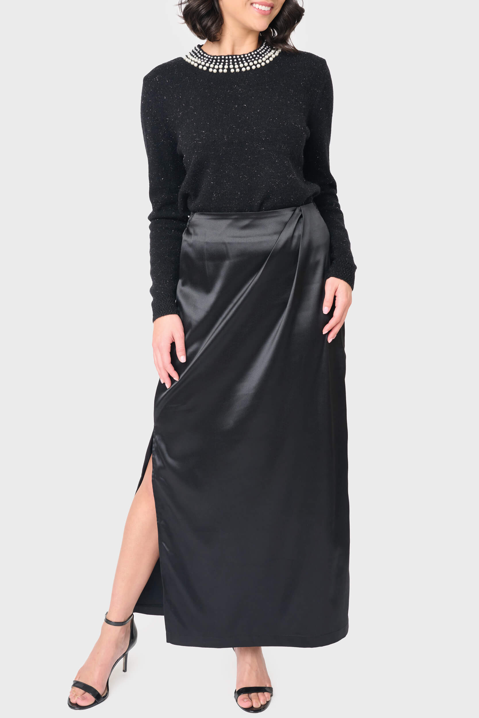 Satin Maxi Skirt With Pleat Details