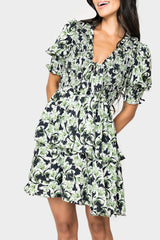 Front of women wearing the En Saison Istella Mini Dress forest navy