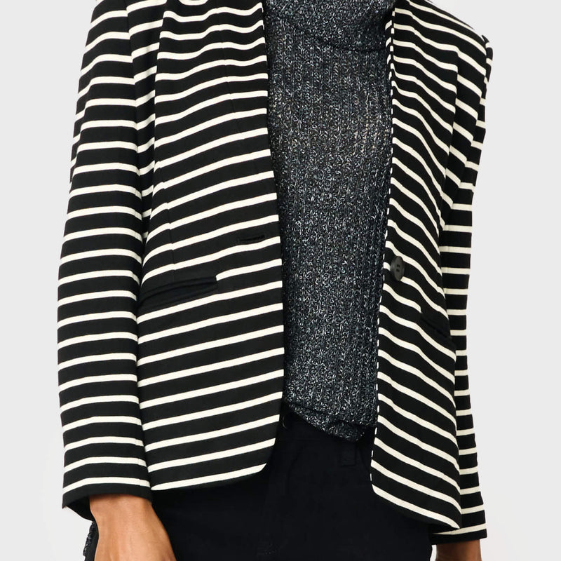 Woman Notch Collar Blazer black Ivory Stripe GT10564W