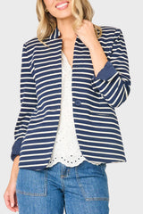 Striped Notch Collar Blazer in Navy Ivory Stripe