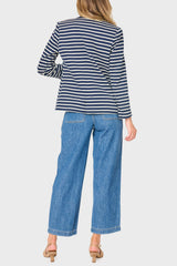 Striped Notch Collar Blazer in Navy Ivory Stripe