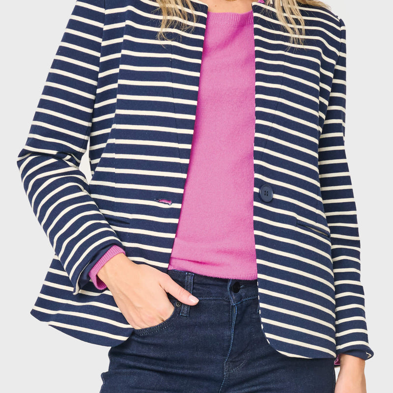 Striped Notch Collar Blazer in Navy Ivory Stripe