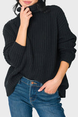 T-Neck Chunky Rib Relaxed Sweater