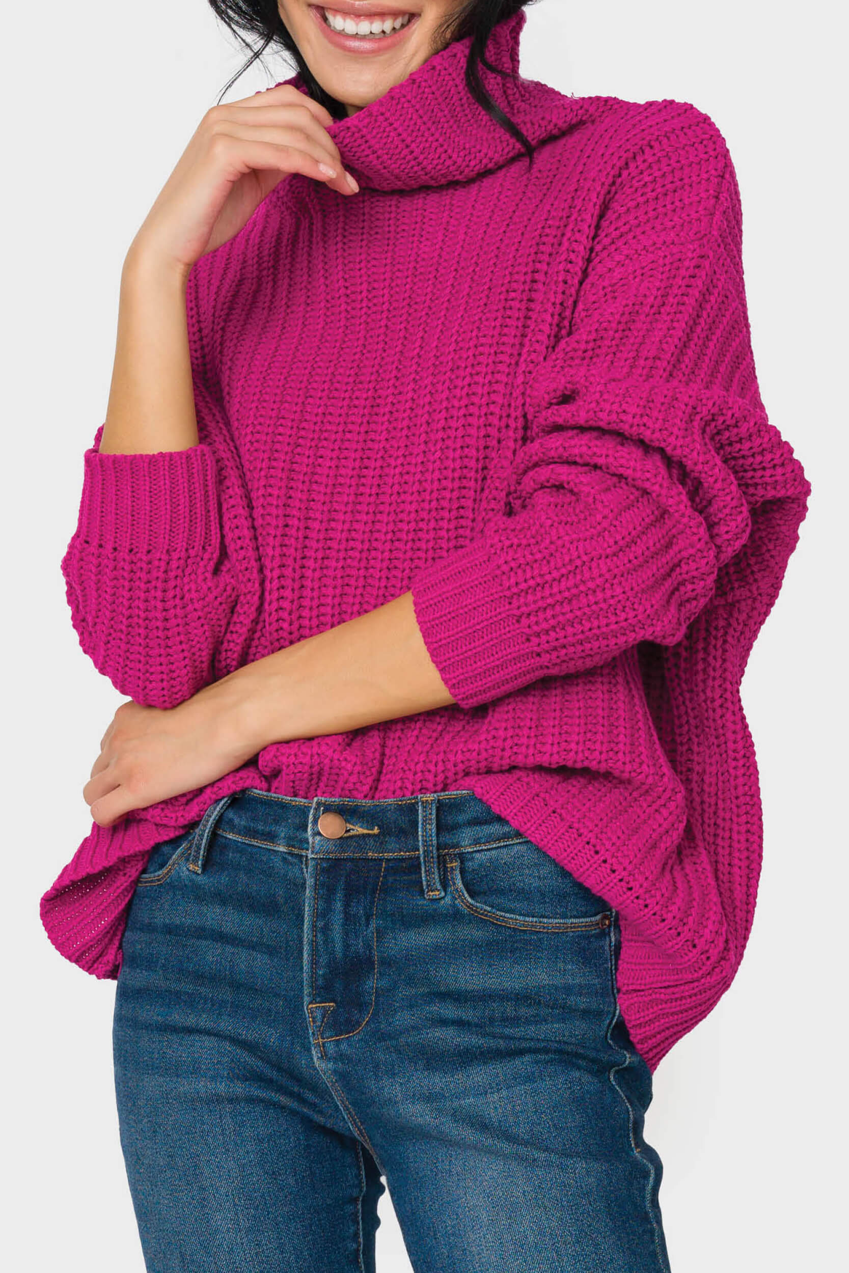 T-Neck Chunky Rib Relaxed Sweater