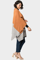 Side of Woman wearing Double Knit Cape in Heather Grey Hazelnut