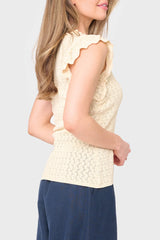 Pointelle Sweater Tank With Flutter Sleeve