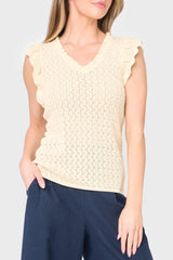 Pointelle Sweater Tank With Flutter Sleeve