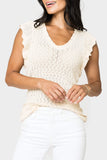 Front of women wearing the Pointelle Sweater Tank With Flutter Sleeve