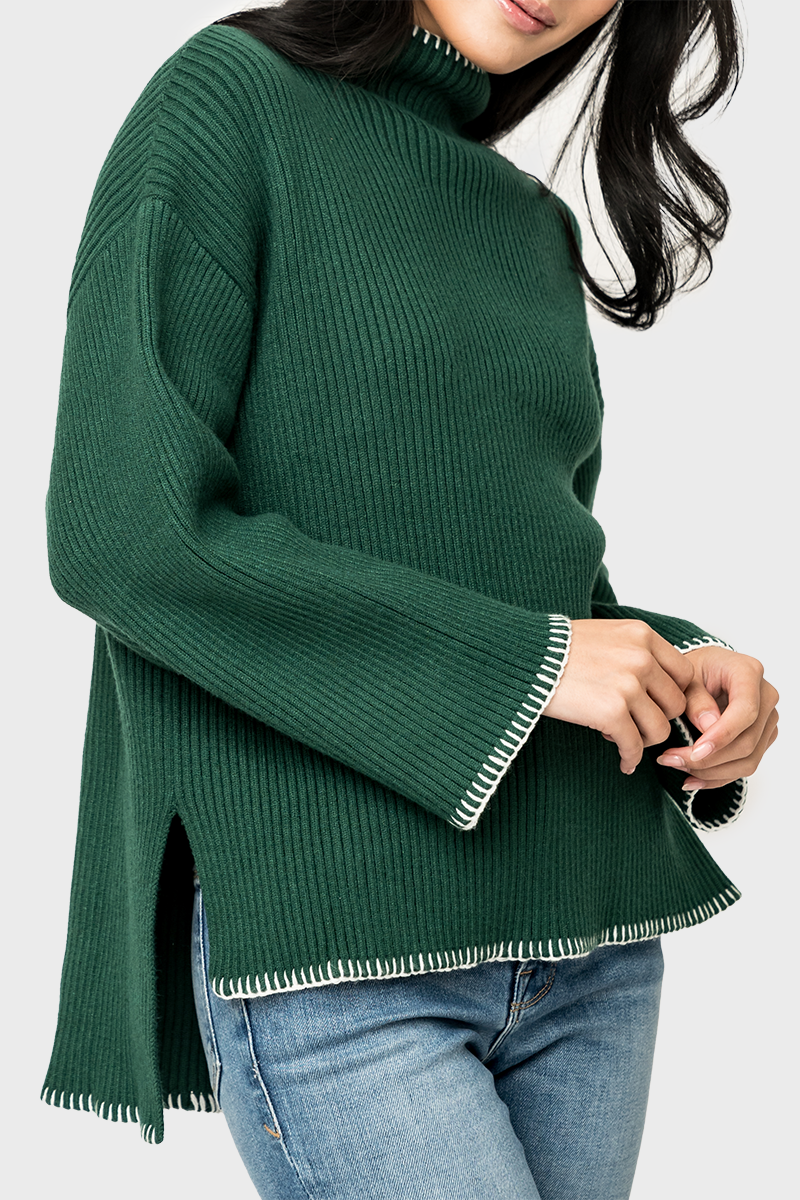 Funnel Neck Whipstitch Tunic Sweater