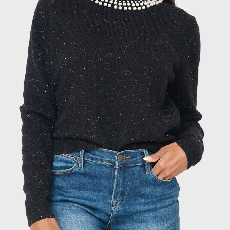 Soiree Sweater With Pearl Embellished Collar