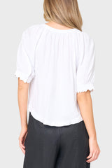 Lily Scallop Puff Sleeve Linen Top