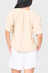 Lily Scallop Puff Sleeve Linen Top