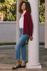 NYDJ Cashmere Crewneck Cardigan in Red
