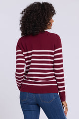 NYDJ Striped Cashmere Crewneck Sweater in Burgundy Combo