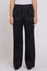 woman modeling NYDJ Mia Palazzo Jeans Black styled for day to night