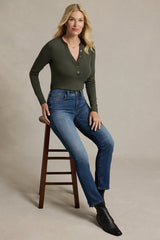 NYDJ Emery Ribbed Henley in True Olive