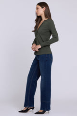 NYDJ Emery Ribbed Henley in True Olive