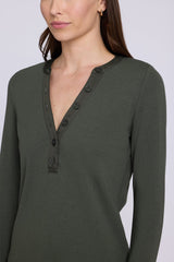 NYDJ Emery Ribbed Henley in True Olive