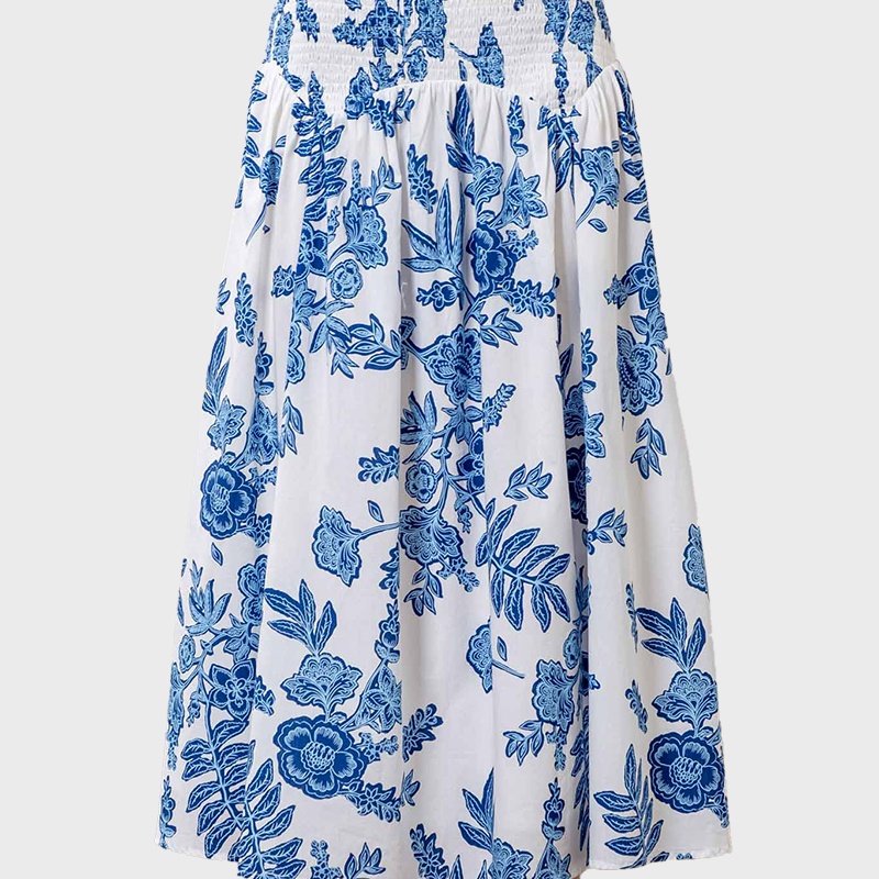 Moon River Floral Print Smocked Midi Skirt