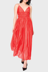 Moon River Sleeveless V-Neck Shirred Midi Dress