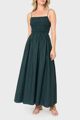 Moon River Sleeveless Square Neck Shirred Tie Back Midi Dress