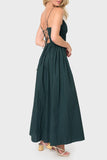 Moon River Sleeveless Square Neck Shirred Tie Back Midi Dress